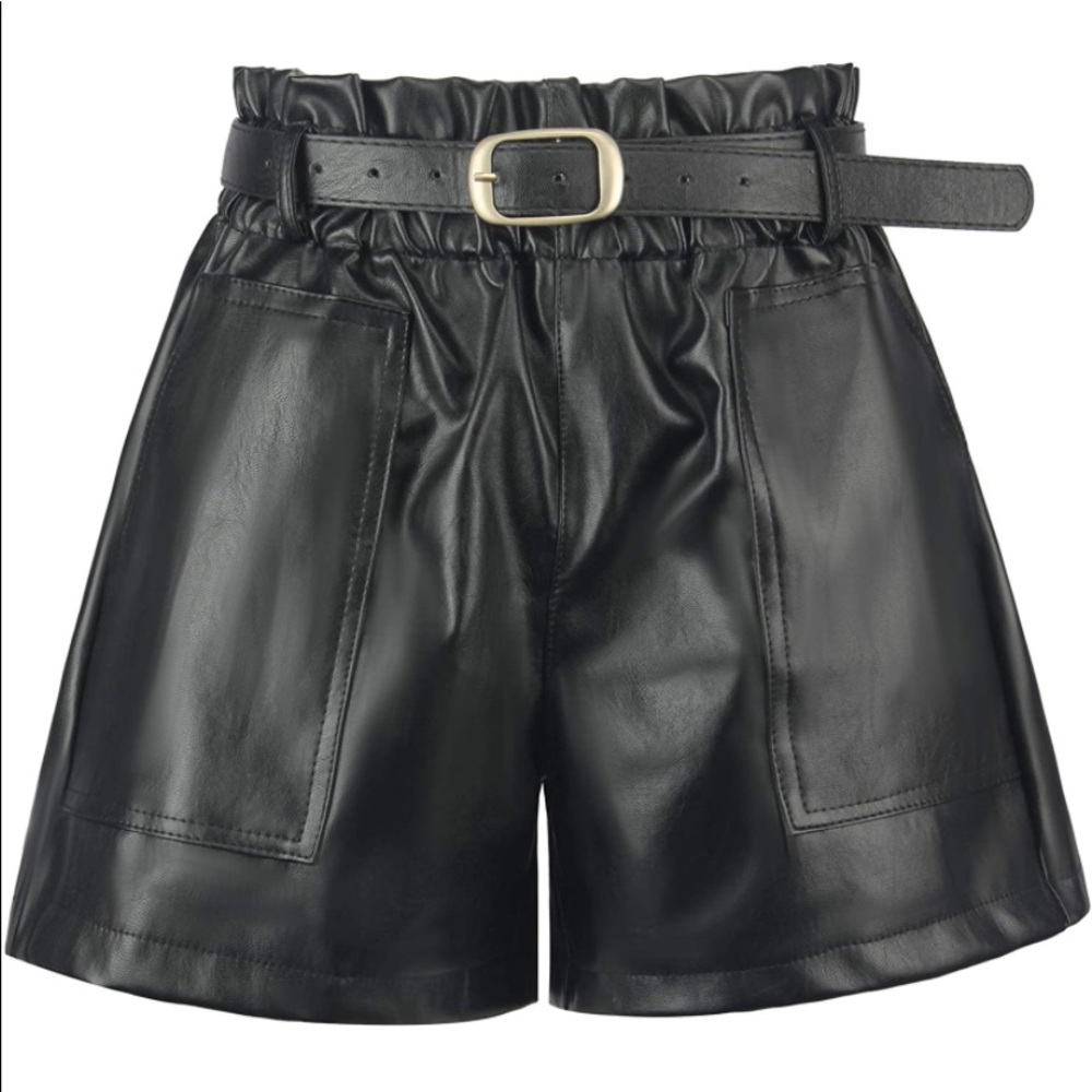 Black high waisted faux leather shorts